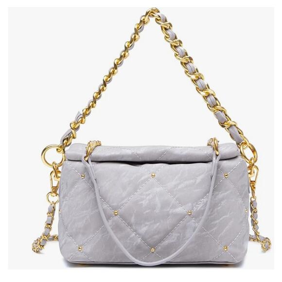 Unbranded Handbags - Quilted Crossbody Bag 7.4"× 2.9"× 4.7" PU Shoulder 2 Chain Straps extending 44"